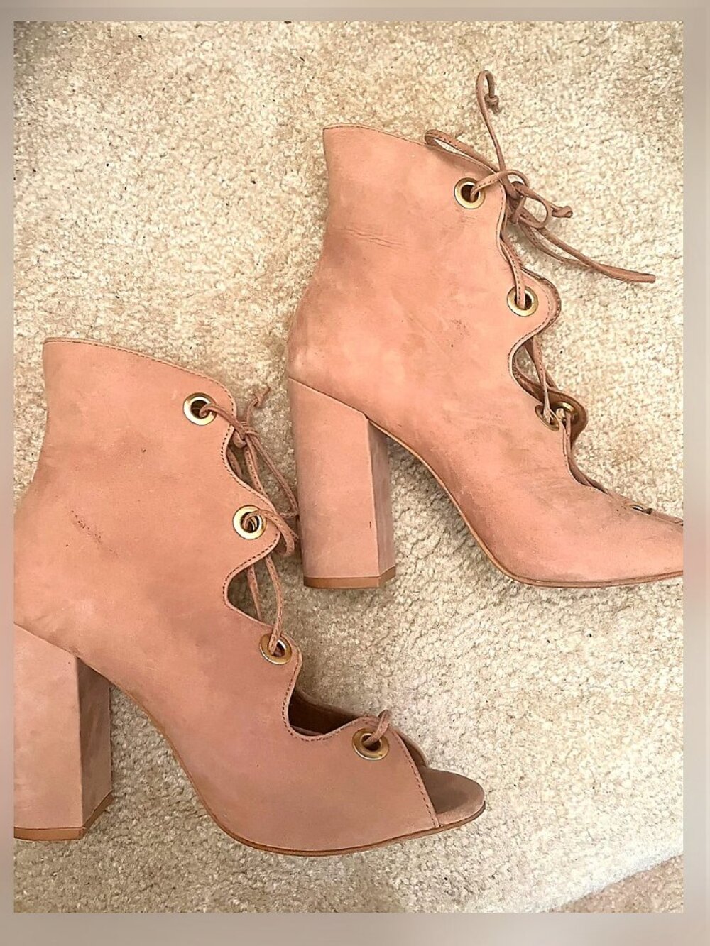 Steve Madden Carusso Tan Suede Peep-Toe Lace-Up Boots